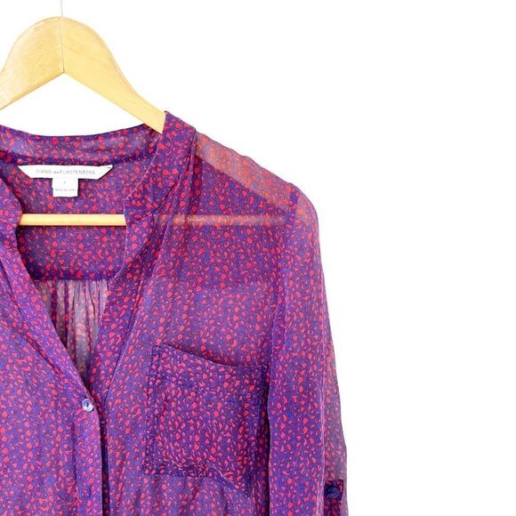 Diane Von Furstenberg Purple Pink Pattern Silk Button Down Blouse - Picture 4 of 10